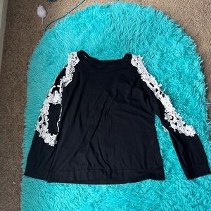 Elegant Black Lace Sleeve Women's Top
